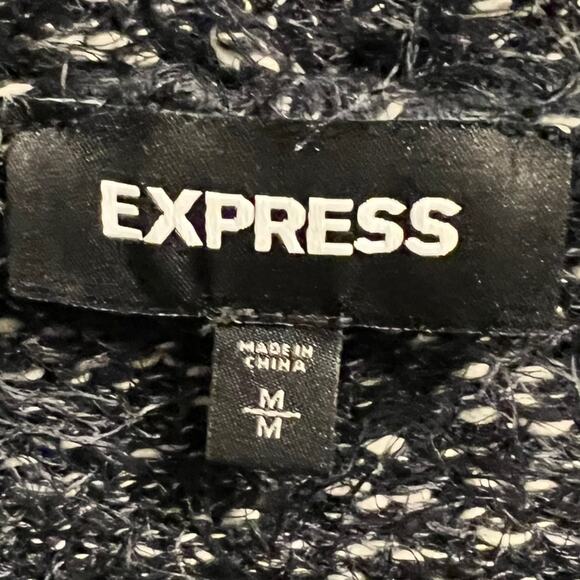 Express Medium Hooded Sweater - Grey & White Speckled Knit Fuzzy - Picture 5 of 14